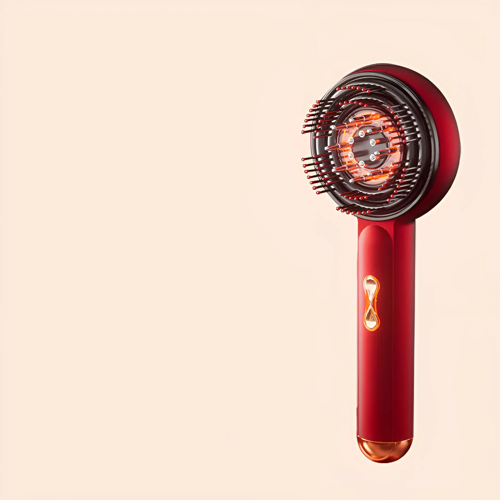 Red and blue light therapy massage hair comb with plastic construction and Type-C charging port