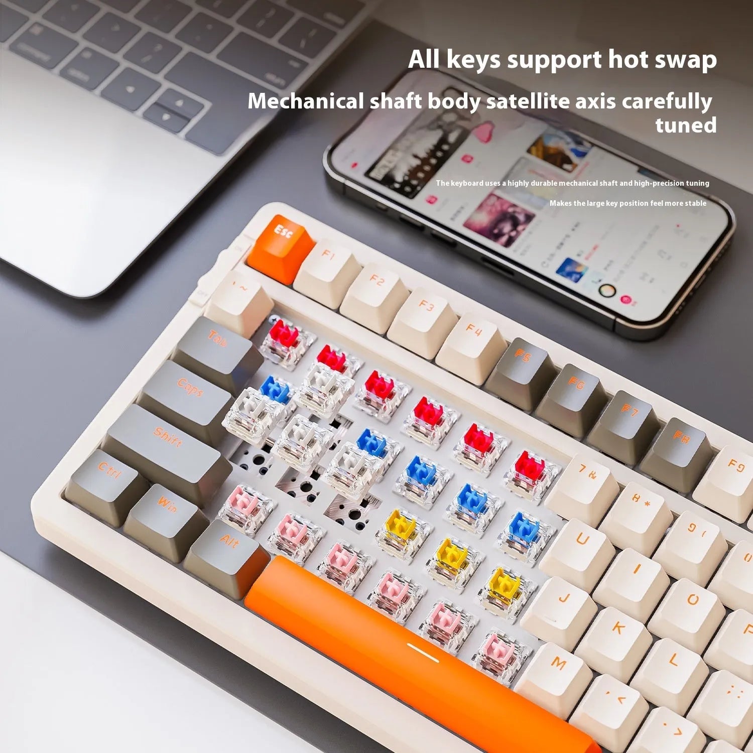 K96 Bluetooth dual-mode mechanical keyboard with red switches in blueberry, cheese, lemon, and shimmer colour options