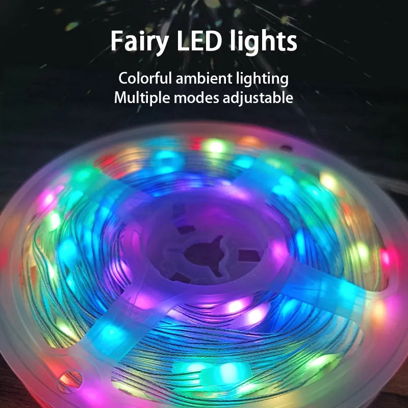 10-metre multi-colour LED party light string with 100 bulbs showing eight different lighting modes