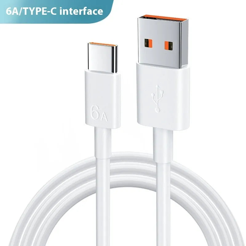White 6A super fast charge data cable with Type-C connector, 1m length