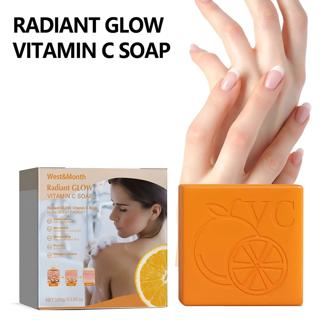 100g bar of brightening body soap with kojic acid, vitamin C, and botanical extracts.