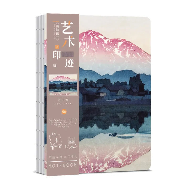 Ukiyo-e art hand ledger notebook showing Kanagawa surfing village retro cover design