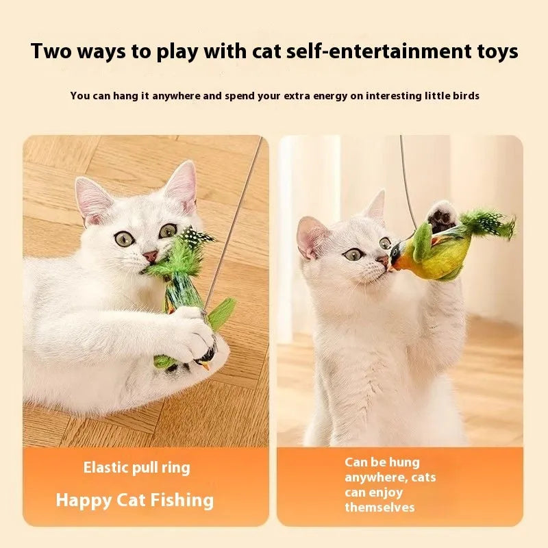 Cat toy simulation will call bird plush hanging teaser with swinging bird and sound for indoor cats