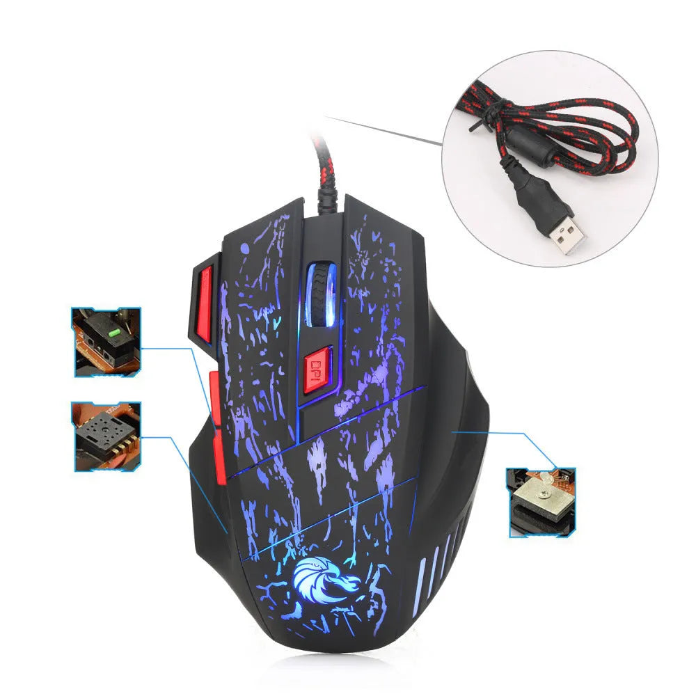 Water crack colourful luminous wired gaming mouse with USB cable
