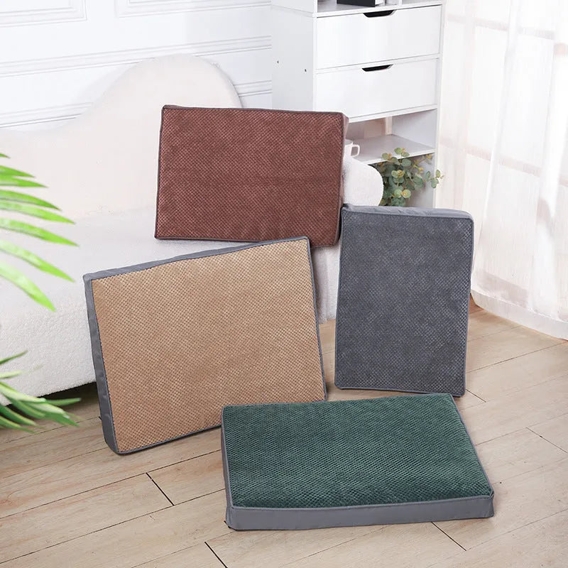 Pet memory foam mat for small medium large dogs in grey colour with removable washable cover on floor