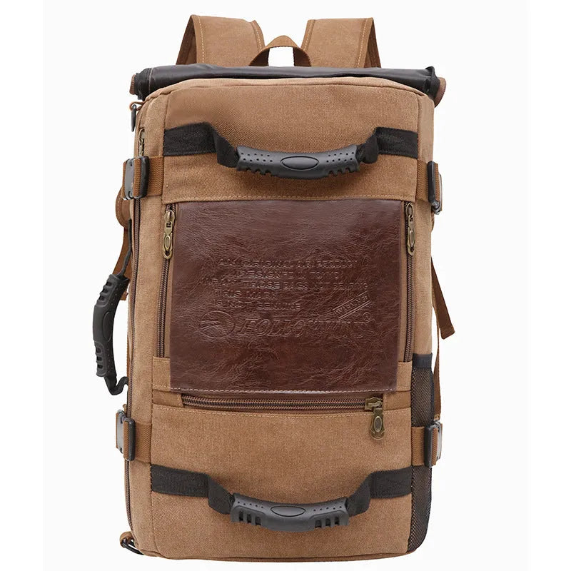 Canvas men backpack with computer pocket, side pocket, and three shoulder straps