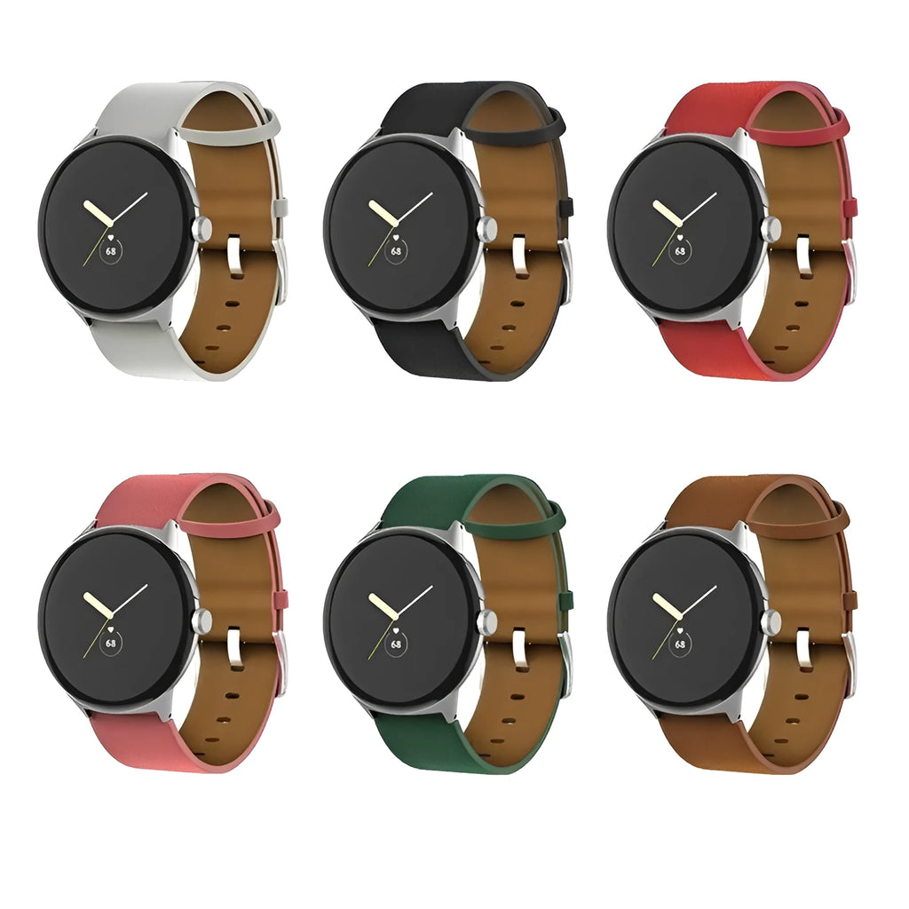 Genuine leather watch strap for Google Pixel Watch in black colour, flat interface design
