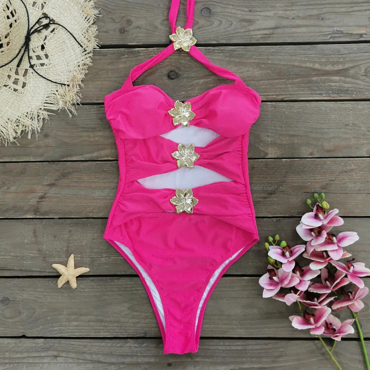 Women's solid colour one-piece swimsuit with hollow-out tube top and detachable matching skirt
