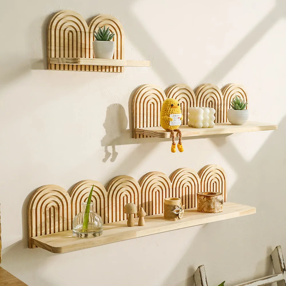 Solid wood multi-layer wall storage rack for flower pots and decorative items