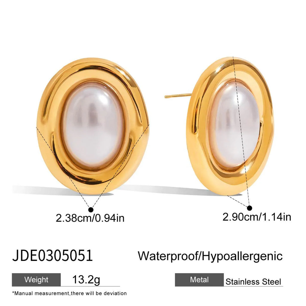 Stainless steel vintage pearl post ear studs for women with electroplated JDE0305051 finish