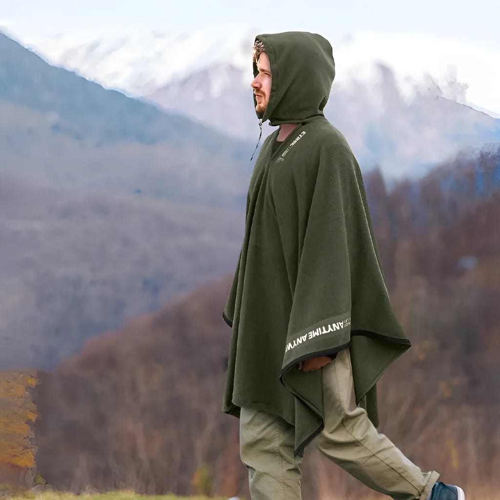 Green multifunctional fleece thermal blanket camping sleeping bag wearable cloak for 1 person
