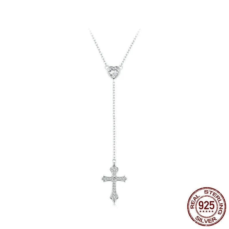 Silver love cross pendant necklace for women with 925 sterling silver pendant and O-ring chain.