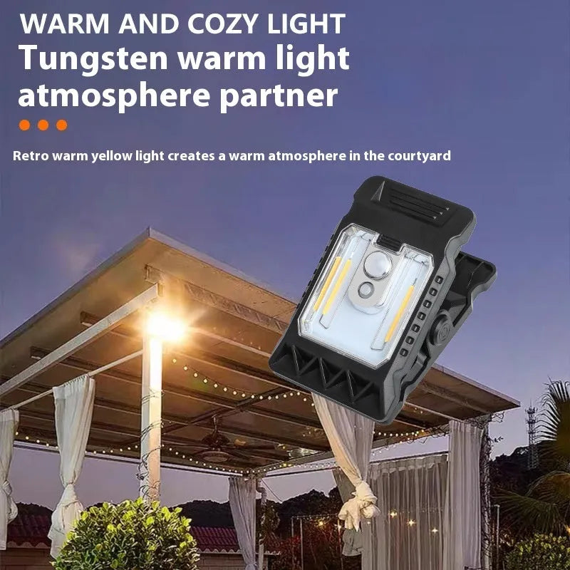 White ABS clip lamp with motion sensor, 11.2cm by 7.6cm compact size