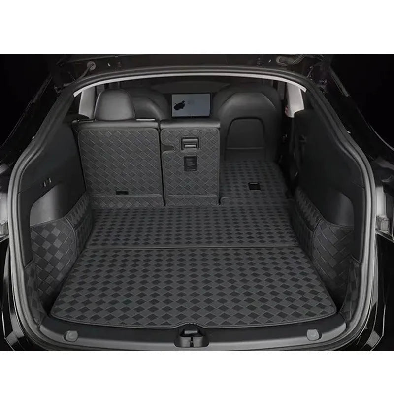 Tesla Model 3 leather boot liner in black with buckle fastening system