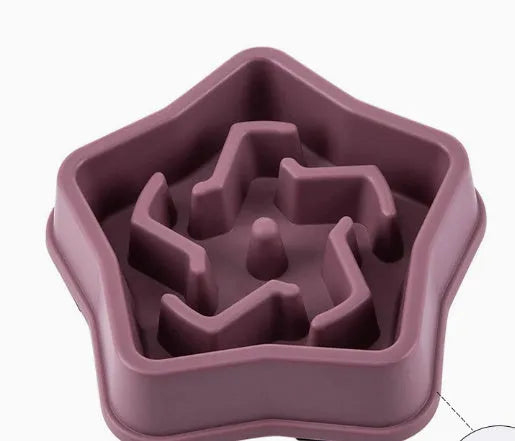 Anti-choke slow feeding dog bowl in plastic with anti-skid base, blue colour