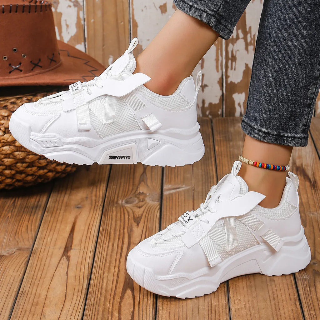 Women's animal pattern platform mesh sneakers in five colours with front lace-up closure