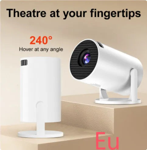 White mini wireless portable HD projector for home use with same-screen feature.