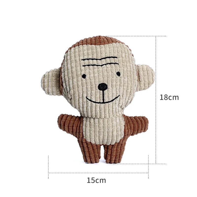 Animal shape plush dog chew toy with squeaker sound in multiple colour options