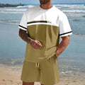Men's loose-fit polyester short-sleeved T-shirt and matching shorts leisure set in summer colours