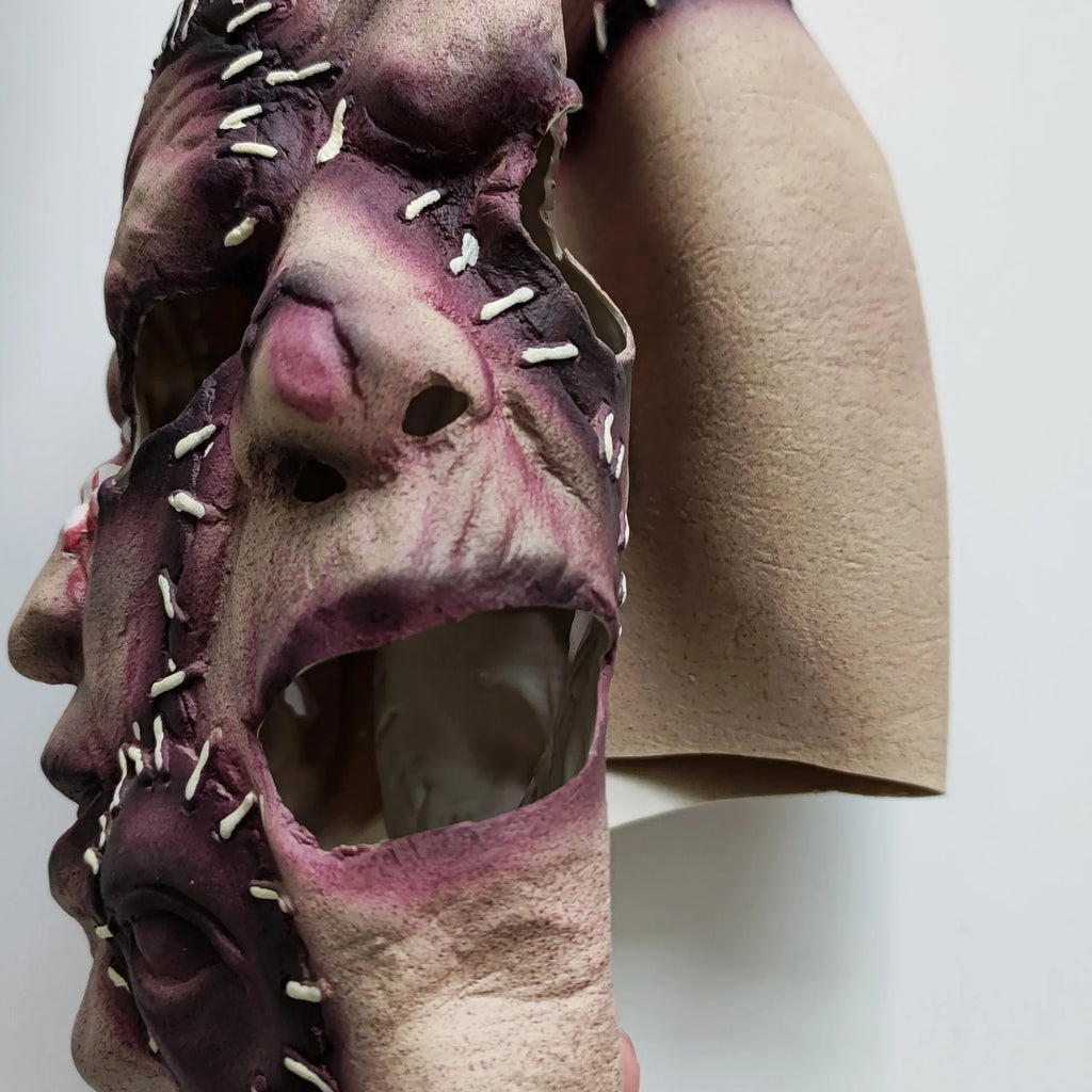 Three-sided grimace horror Halloween mask in natural latex for adult costume parties