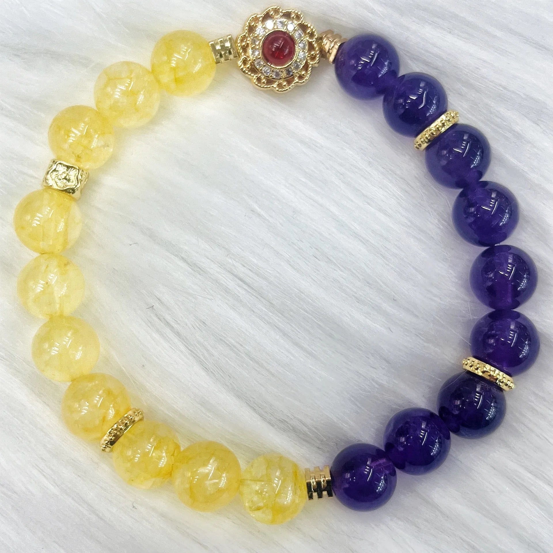 Handmade yellow and purple amethyst crystal bracelet for women with niche style