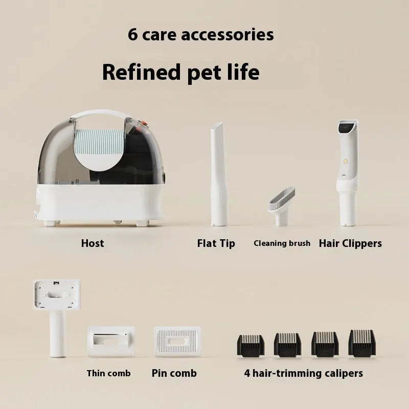 Pink and white pet grooming vacuum cleaner with electric shears, 3000mL dust cup, and grooming attachments