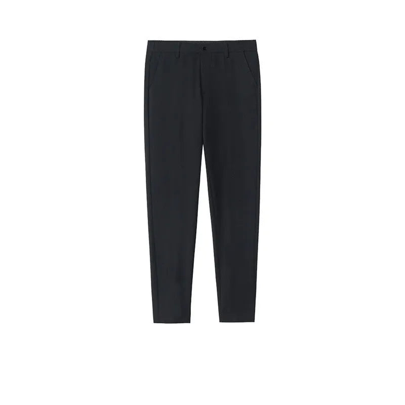 Men's straight-leg cotton trousers in khaki with drawstring waist, Korean-style fold craft, available in sizes 28-34