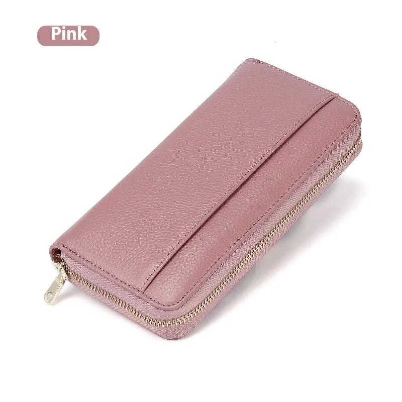 Genuine leather long wallet for women with anti-theft card slot in multiple colour options