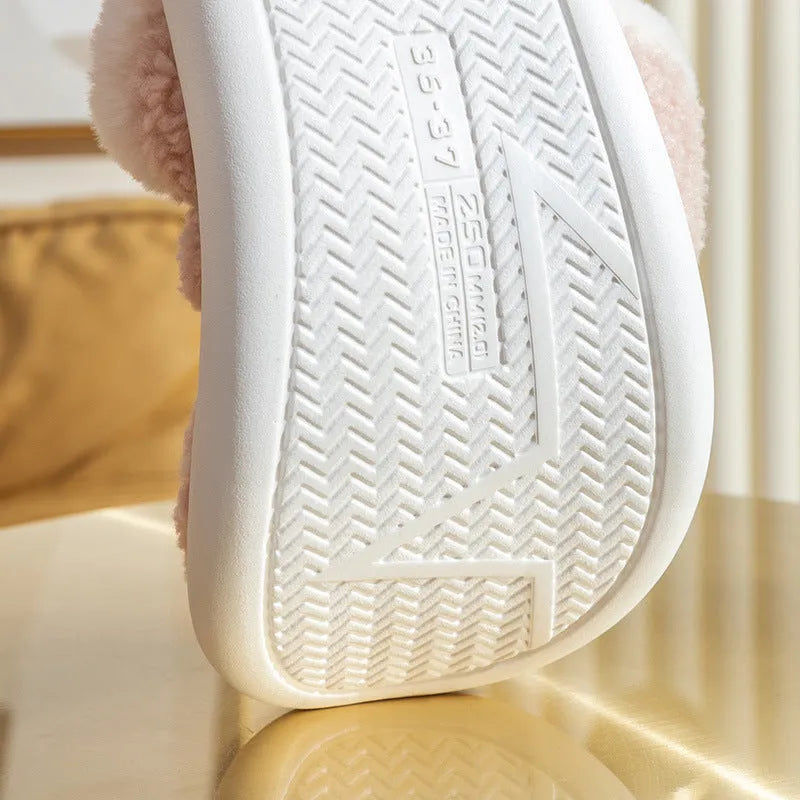 Christmas winter home slippers with suede upper and EVA sole in antler pink colour