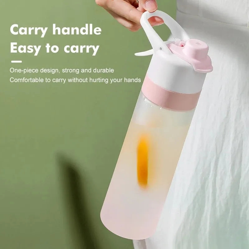 Spray water bottle for outdoor sport with handle strap leakproof lid wide mouth plastic nontoxic round shape