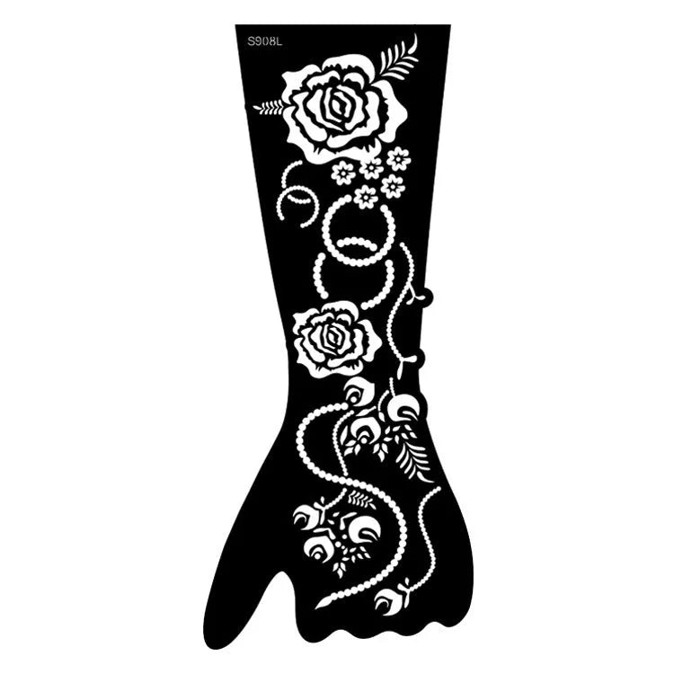 Pack of geometric hollow template tattoo stickers with machine-cut paper stencils for DIY art.