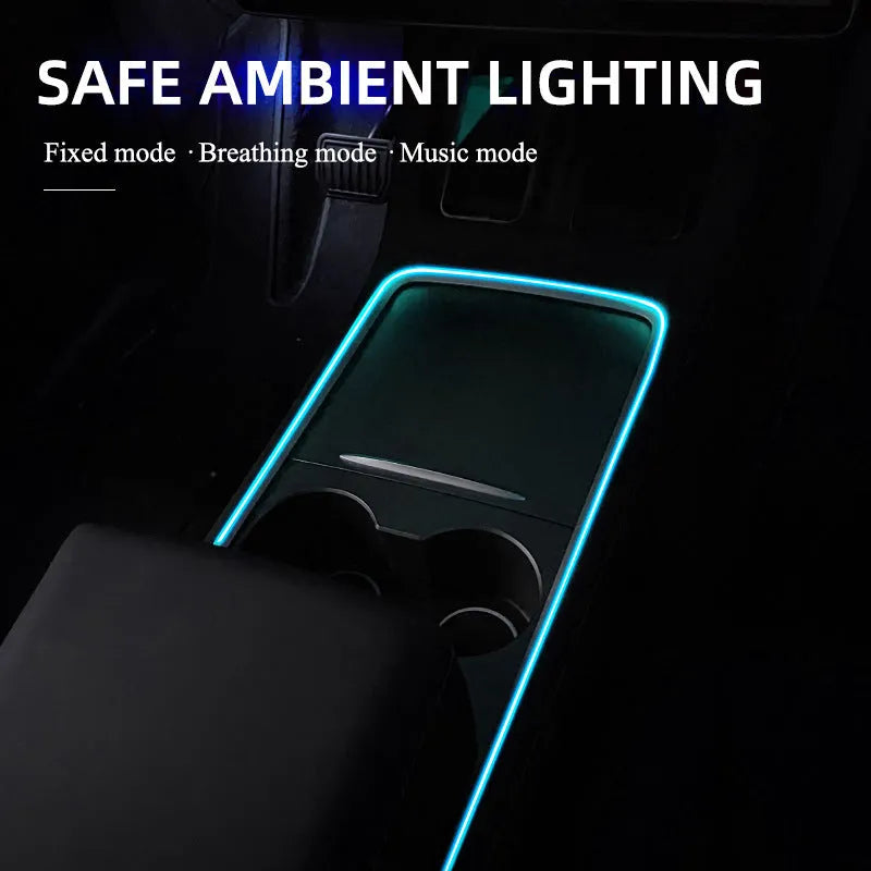 USB car LED atmosphere lamp with colourful colour-changing light strips for centre console and dashboard installation
