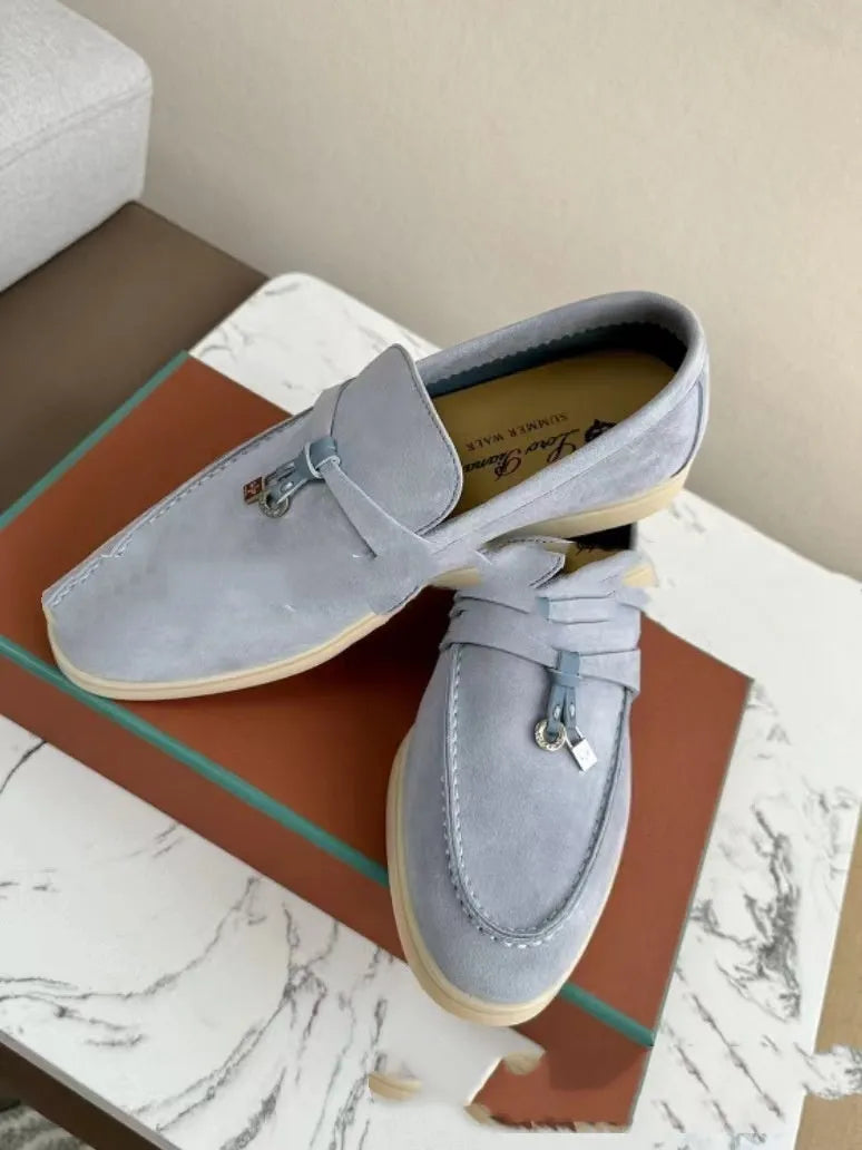 Neutral slip-on loafers with high-top artificial PU upper and Gommino rubber soles