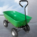 Green four-wheel plastic dump truck with Steel PP body, shown with load bay dimensions 94cm long by 52cm wide.