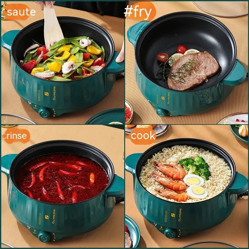 Household electric non-stick pot with stainless steel body in white or green colour options