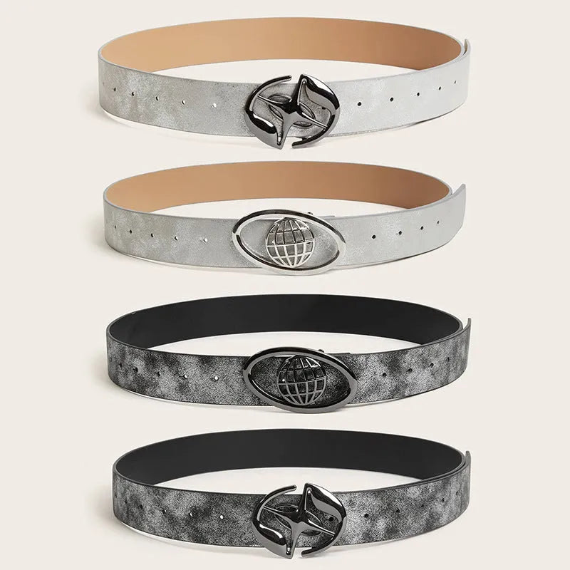 Retro women's belt with oval alloy buckle on thick 4cm PU leather strap in earth tone colour