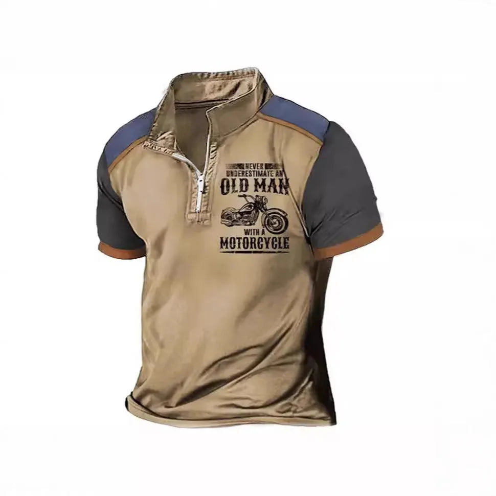 Men's casual polo shirt with digital printed letter pattern and lapel collar in a colour from the PL02-GG7366/67/68/69 range.