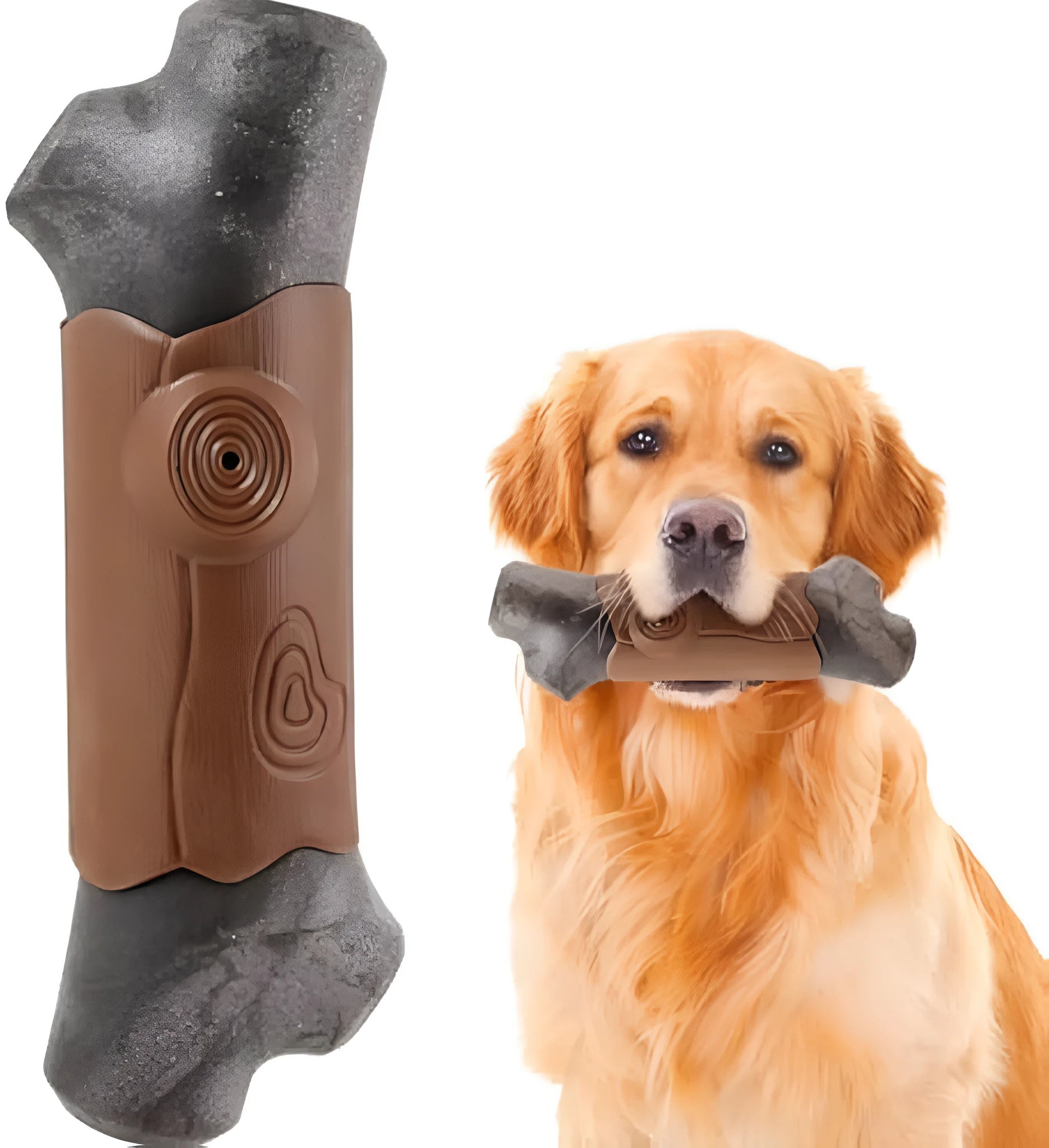 Nylon dog chew toy with bacon flavour and squeaker for aggressive chewers