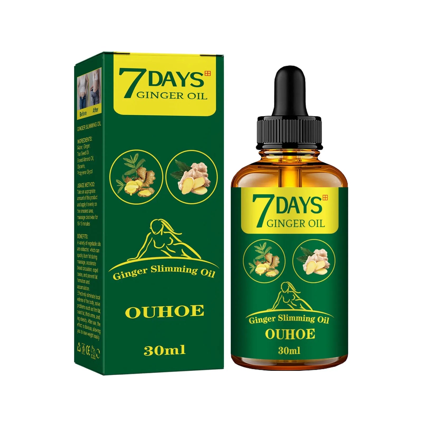 30ml ginger body contouring oil bottle for thigh firming and muscle toning