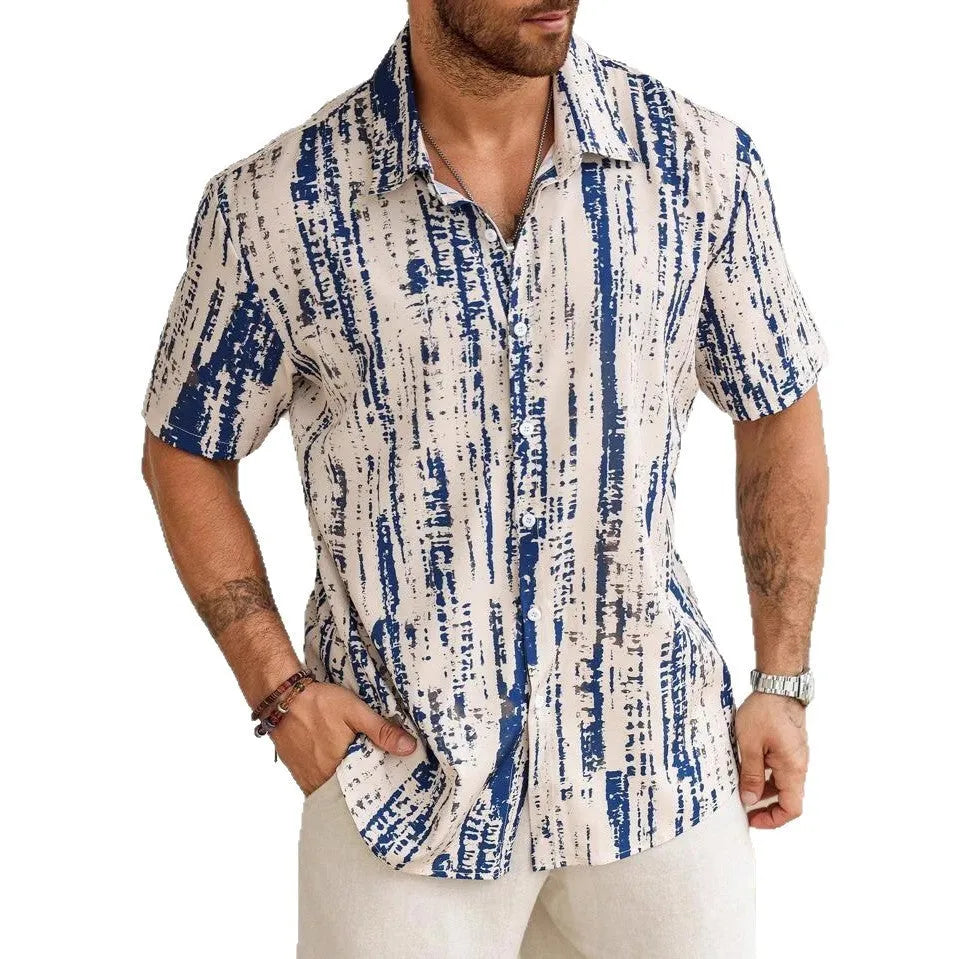Men's striped short sleeve shirt in anti-wrinkle polyester fabric for summer casual wear