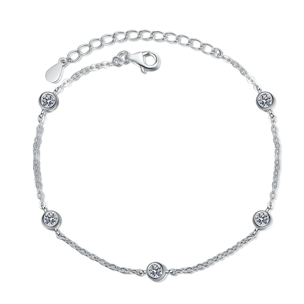 Sterling silver moissanite bracelet with 925 silver, fifty point stones in natural flowing design