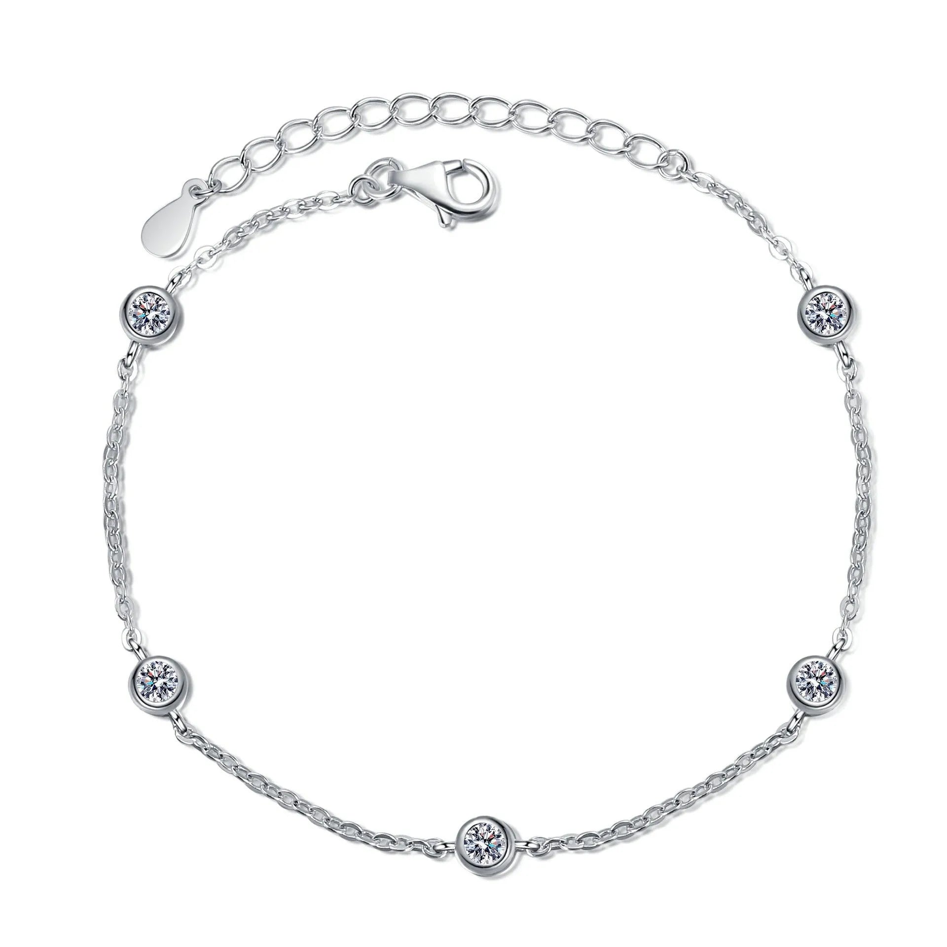 Sterling silver moissanite bracelet with 925 silver, fifty point stones in natural flowing design