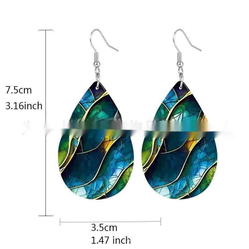 Acrylic flat branch knot drop earrings with printed personality patterns