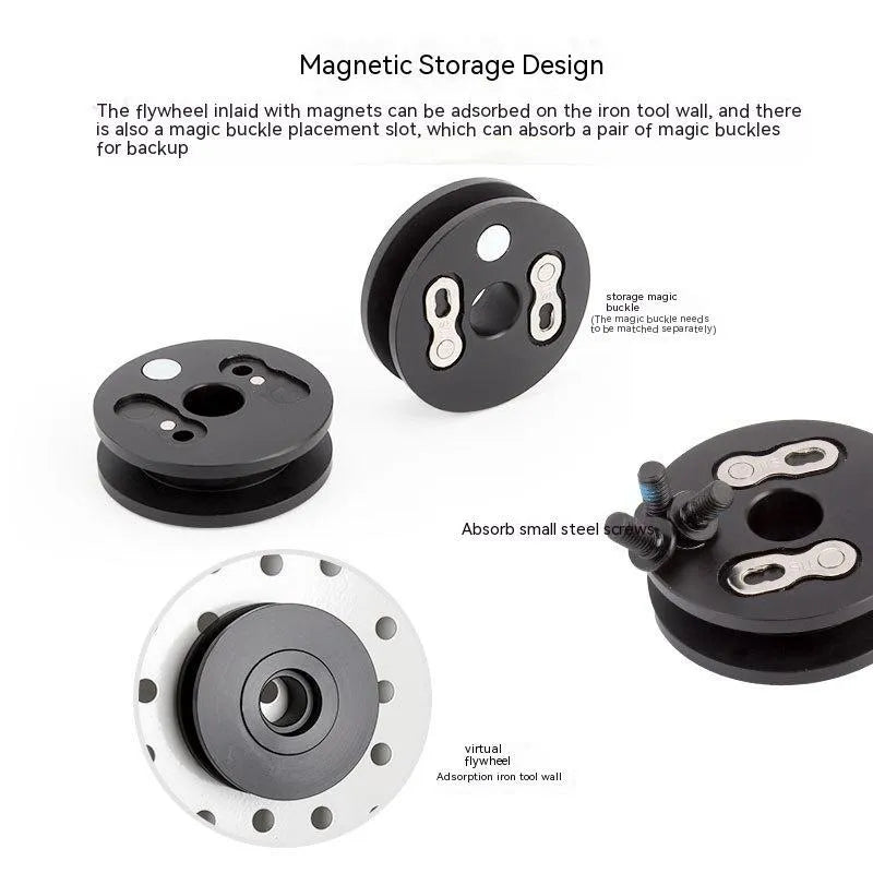 Aluminium alloy bicycle chain holder tool in three format options on a workshop bench.