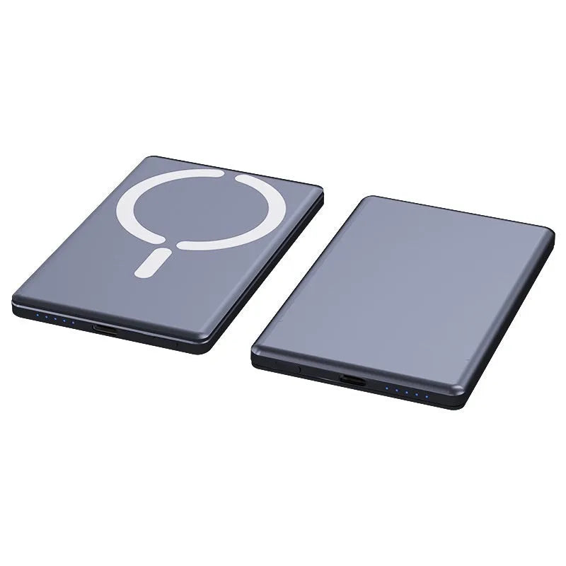 Ultra-thin magnetic power bank in dark grey, silver, black or violet with alloy shell