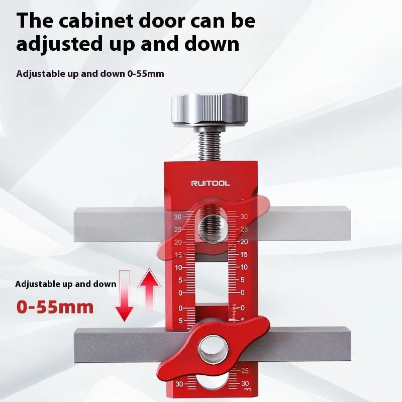 Aluminium alloy cabinet door installation aid tool for woodworking.