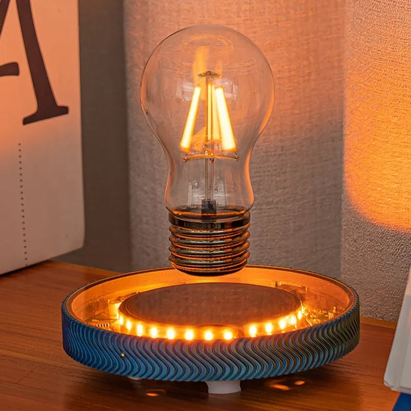 Magnetic suspension moon lamp floating above base with 3D printed celestial design