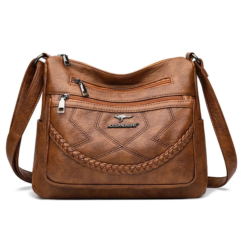 Soft PU leather crossbody shoulder bag in horizontal square shape with large capacity
