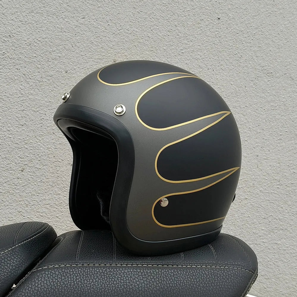 Retro-style half motorcycle helmet in fibreglass, shown in a cement grey colour option.