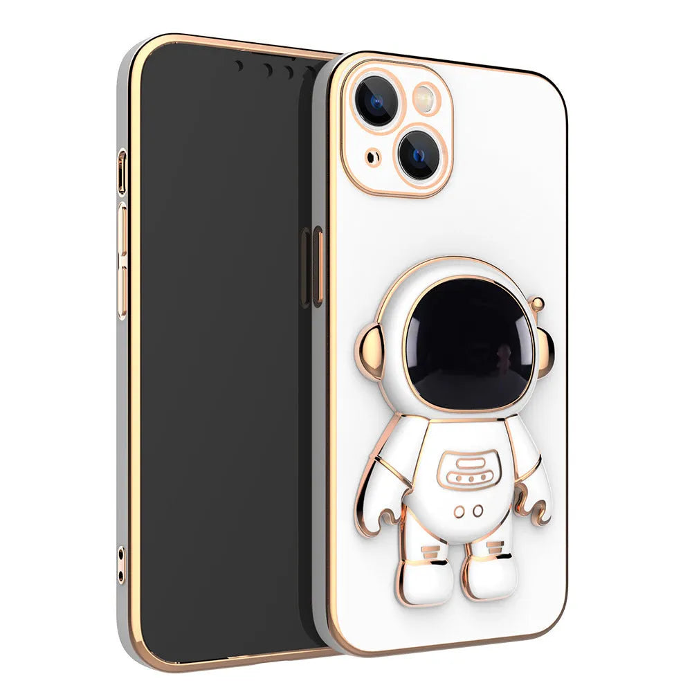 3D astronaut TPU phone case with electroplating bracket for iPhone, in black